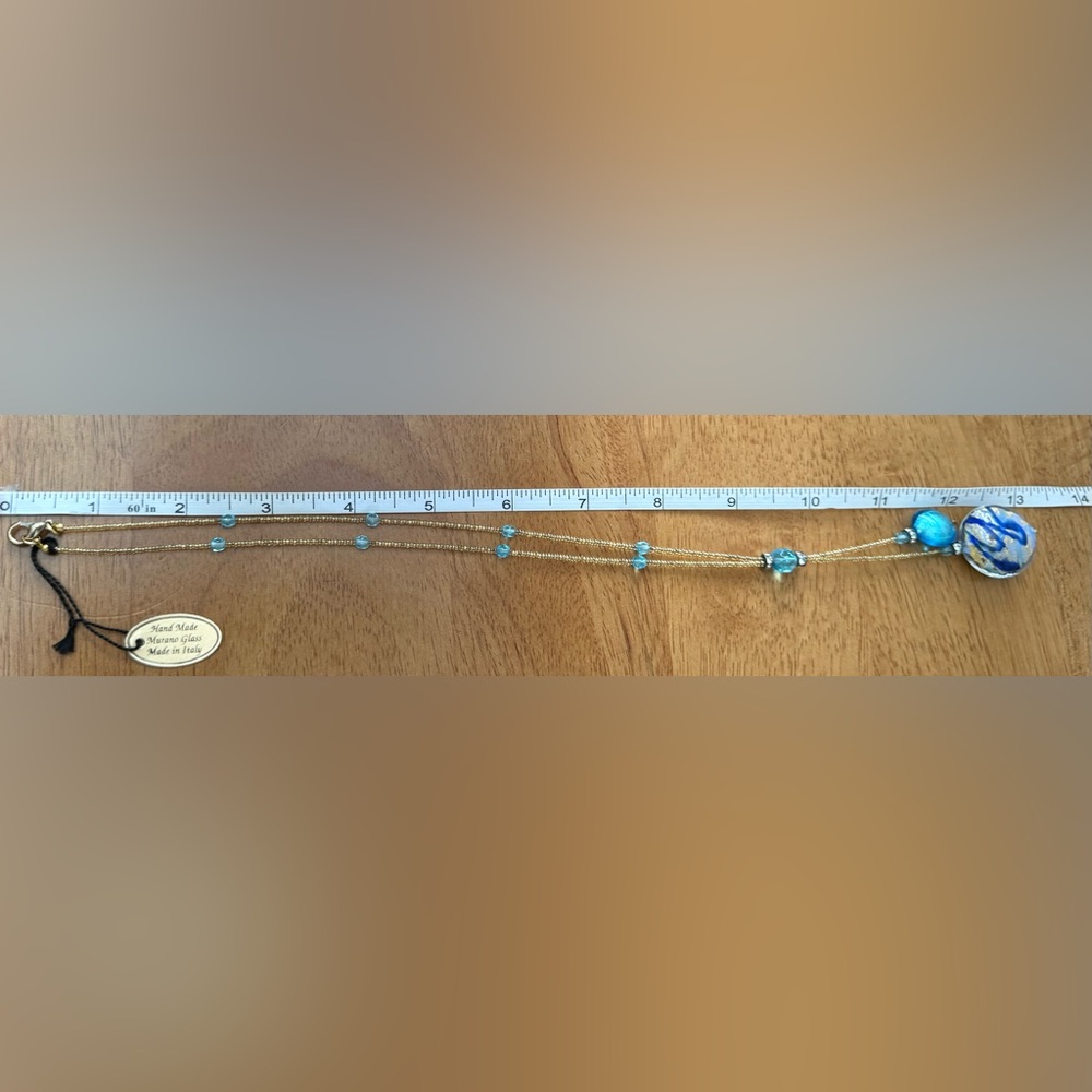 $25 Murano Glass Made in Italy Gold and Blue Pendant Y Necklace NWT - Picture 8 of 8
